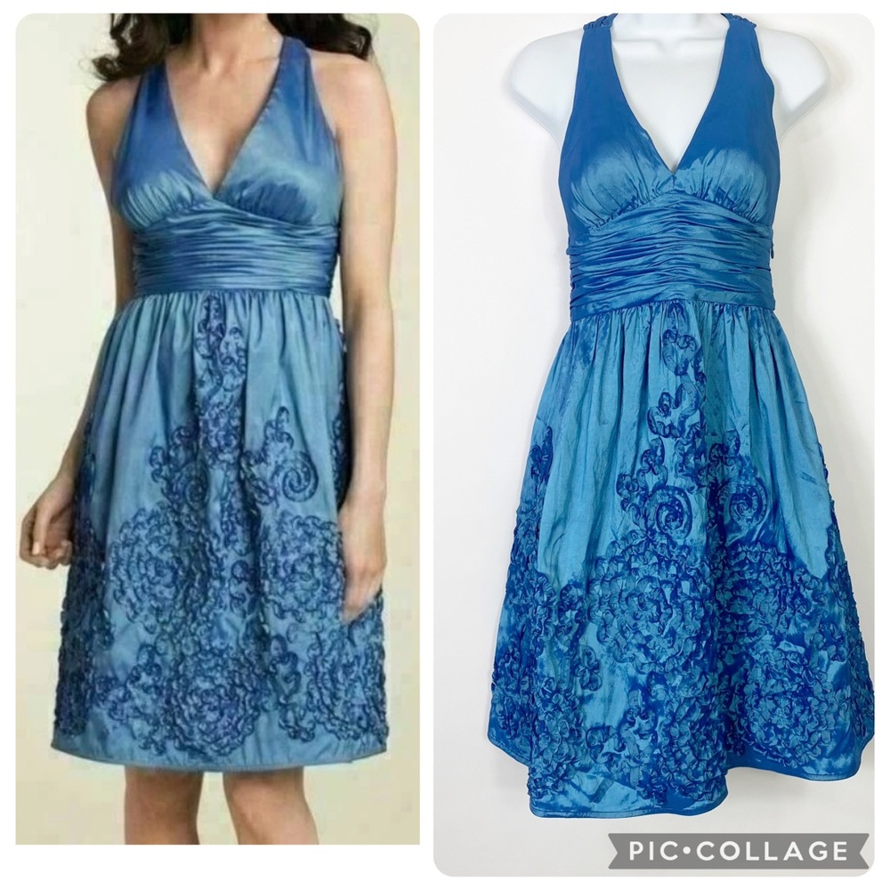Adriana Pappell Boutique Blue Halter Dress Party Cocktail Elegant CuteWedding S4